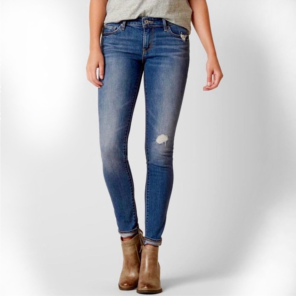 Levi's 711 Skinny Mid-Rise Blue Skinny Stretch Distressed Jean SZ: 25